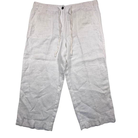 Charter Club 100% Linen Cropped Pants Women 12 Katherine‎ Fit Cropped Drawstring - Picture 1 of 8